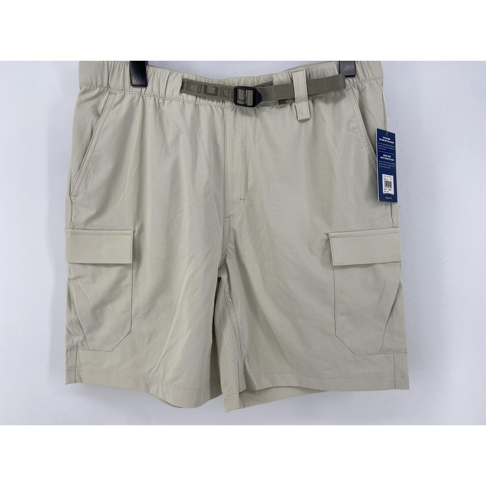 Huk Creekbed Cargo Shorts Mens Medium Tan Fishing Lined Stretch Belted 7" Vented